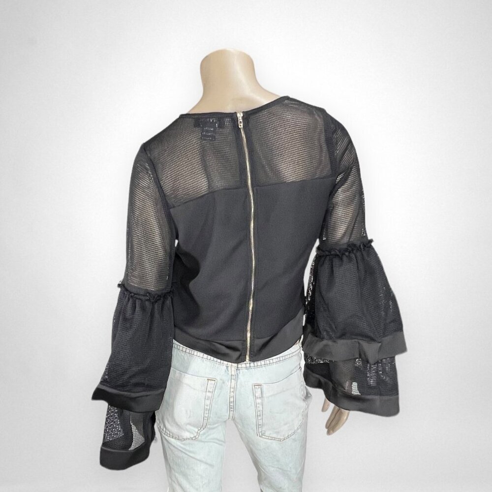 GRACIA‎ Large Black Mesh Bell Shaped Sleeves Top Party - Picture 3 of 9